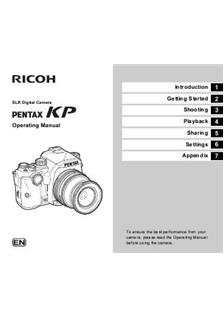 Pentax KP manual. Camera Instructions.